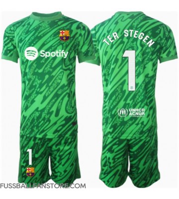 Barcelona Ter Stegen #1 Torwart Replik Auswärtstrikot Kinder 2024-25 Kurzarm (+ Kurze Hosen)